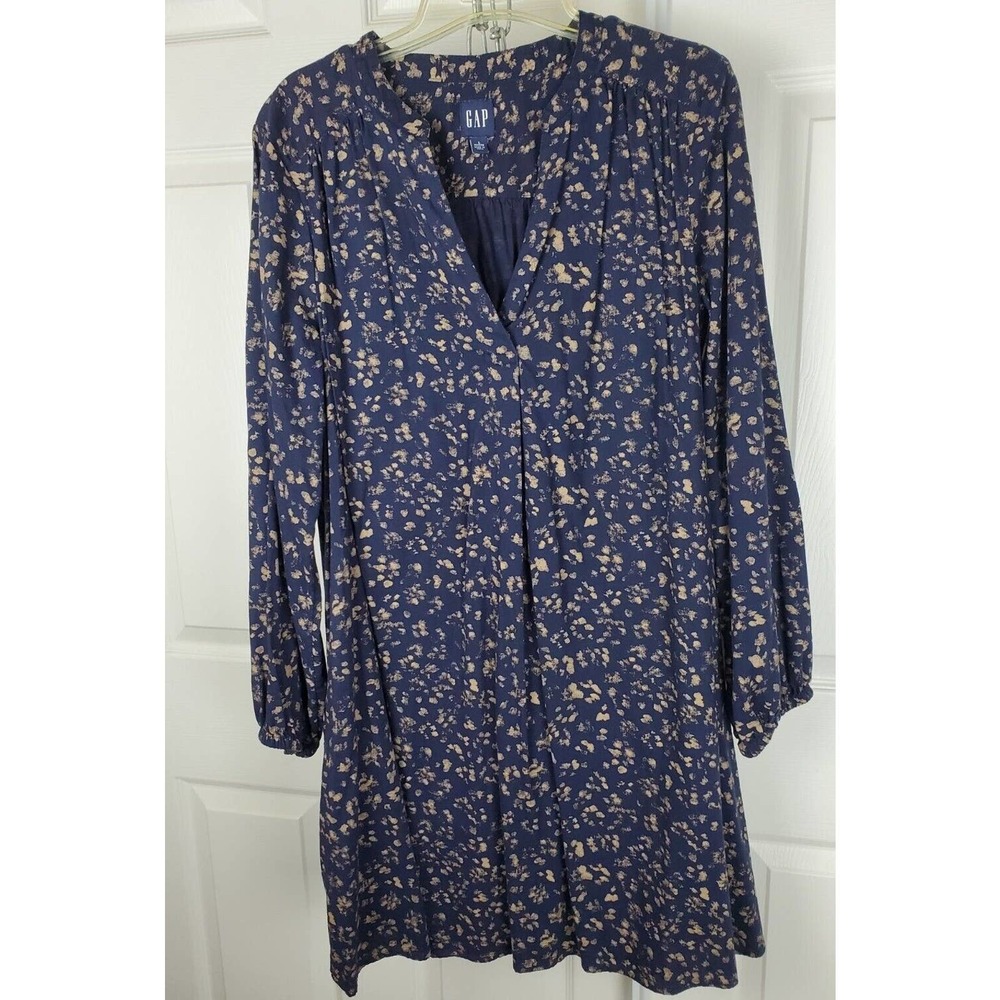 Gap Women's Large Petite Navy Gold Print Cotton Dress Shift Trapeze Style